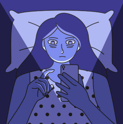 A woman lies in bed feeling alienated because she can't stop doom scrolling.
